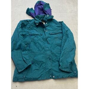 REI Vintage 90s Mountain Parka Jacket Teal Purple Hooded Mens Size 12